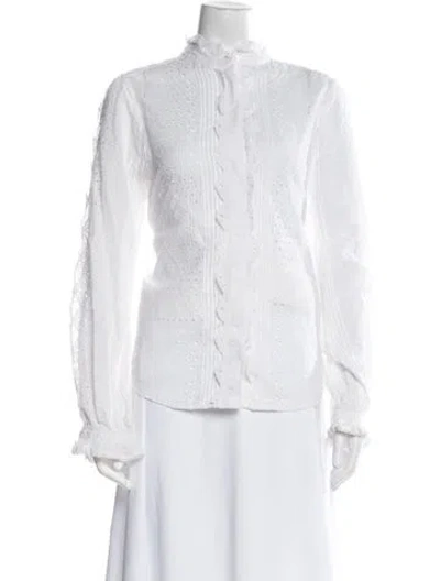 Pre-owned Frame Mock Neck Long Sleeve Blouse In White