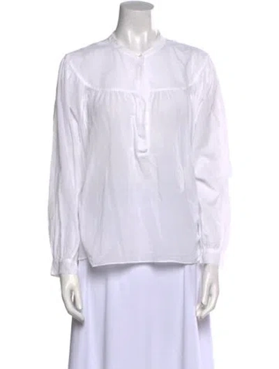 Pre-owned Frame Mock Neck Long Sleeve Blouse In White