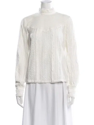 Pre-owned Frame Mock Neck Long Sleeve Blouse In White