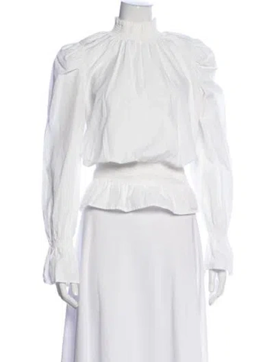 Pre-owned Frame Mock Neck Long Sleeve Blouse In White