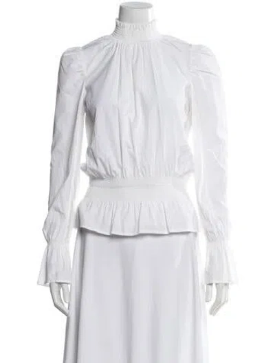 Pre-owned Frame Mock Neck Long Sleeve Blouse In White