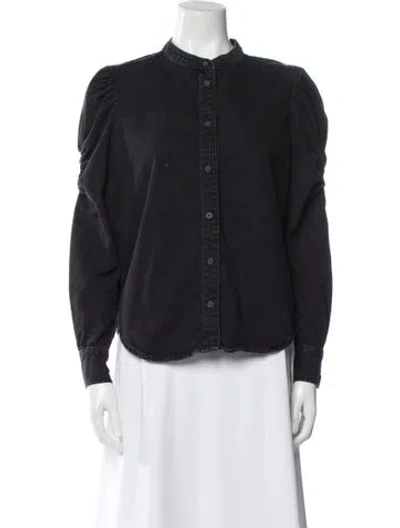 Pre-owned Frame Mock Neck Long Sleeve Button-up Top In Black