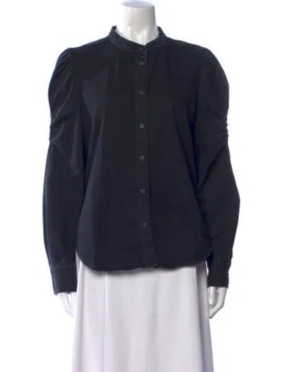 Pre-owned Frame Mock Neck Long Sleeve Button-up Top In Black