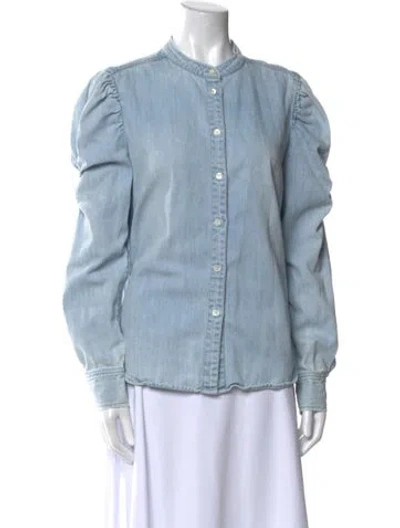 Pre-owned Frame Mock Neck Long Sleeve Button-up Top In Blue