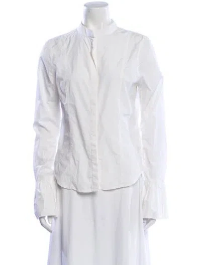 Pre-owned Frame Mock Neck Long Sleeve Button-up Top In White