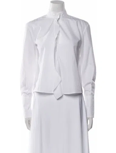 Pre-owned Frame Mock Neck Long Sleeve Button-up Top In White