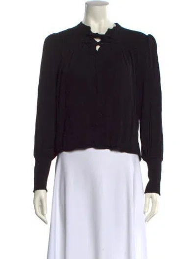 Pre-owned Frame Mock Neck Long Sleeve Crop Top In Black