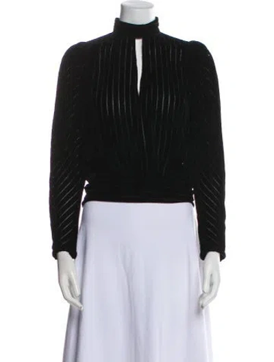 Pre-owned Frame Mock Neck Long Sleeve Crop Top In Black