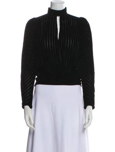Pre-owned Frame Mock Neck Long Sleeve Crop Top In Black