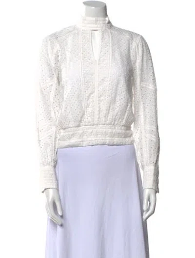 Pre-owned Frame Mock Neck Long Sleeve Crop Top In White