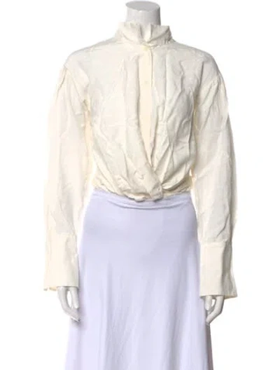 Pre-owned Frame Mock Neck Long Sleeve Crop Top In White