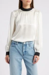 Frame Mock Neck Long Sleeve Silk Top In Cream