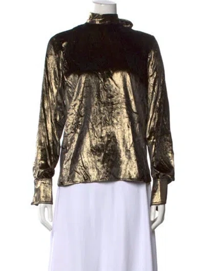 Pre-owned Frame Mock Neck Long Sleeve Top In Gold
