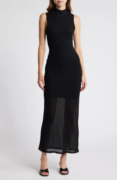 Frame Denim Mesh Mock Neck Maxi Dress In Black