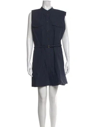 Pre-owned Frame Mock Neck Mini Dress In Blue