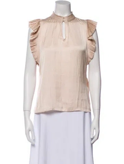 Pre-owned Frame Mock Neck Short Sleeve Blouse In Neutral