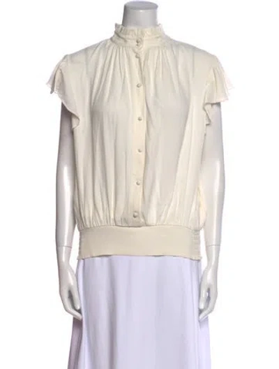 Pre-owned Frame Mock Neck Short Sleeve Blouse In Neutral