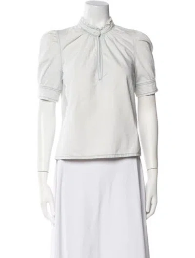 Pre-owned Frame Mock Neck Short Sleeve Blouse In White