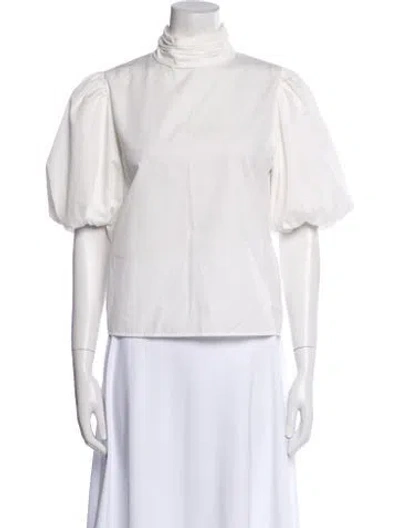 Pre-owned Frame Mock Neck Short Sleeve Blouse In White