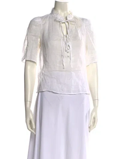 Pre-owned Frame Mock Neck Short Sleeve Blouse In White