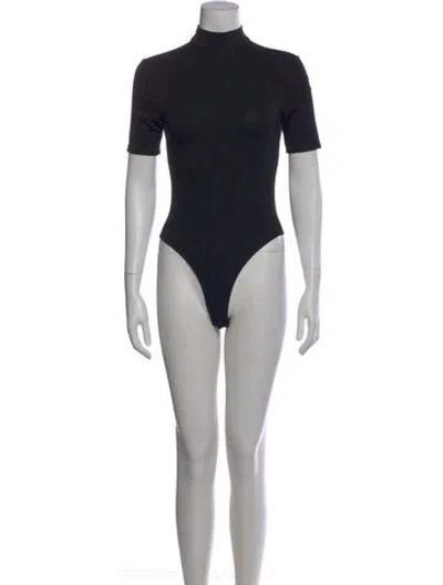 Pre-owned Frame Mock Neck Short Sleeve Bodysuit In Black