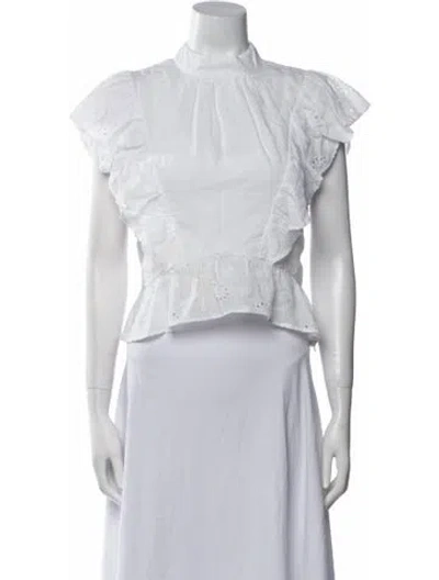 Pre-owned Frame Mock Neck Short Sleeve Crop Top In White