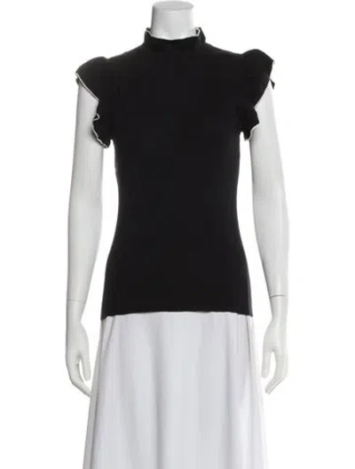 Pre-owned Frame Mock Neck Short Sleeve Top In Black