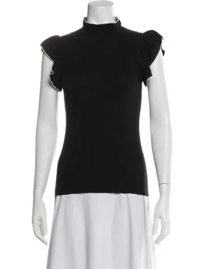 Pre-owned Frame Mock Neck Short Sleeve Top In Black