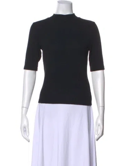 Pre-owned Frame Mock Neck Short Sleeve Top In Black