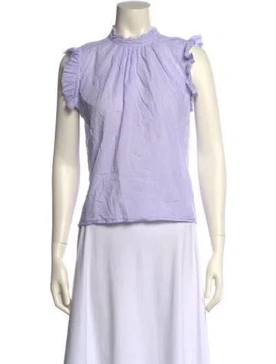 Pre-owned Frame Mock Neck Short Sleeve Top In Blue
