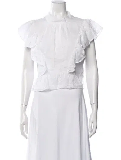 Pre-owned Frame Mock Neck Short Sleeve Top In White