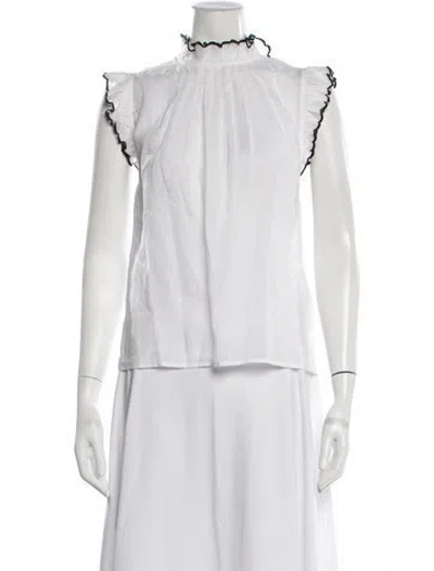 Pre-owned Frame Mock Neck Sleeveless Blouse In White