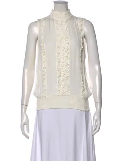 Pre-owned Frame Mock Neck Sleeveless Blouse In White