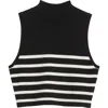 Frame Mock Neck Sleeveless Crop Cashmere Sweater In Black Multi