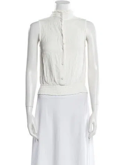 Pre-owned Frame Mock Neck Sleeveless Crop Top In White