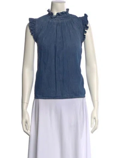 Pre-owned Frame Mock Neck Sleeveless Top In Blue