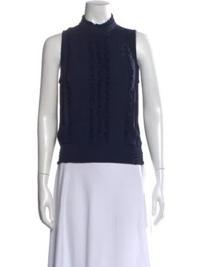 Pre-owned Frame Mock Neck Sleeveless Top In Blue