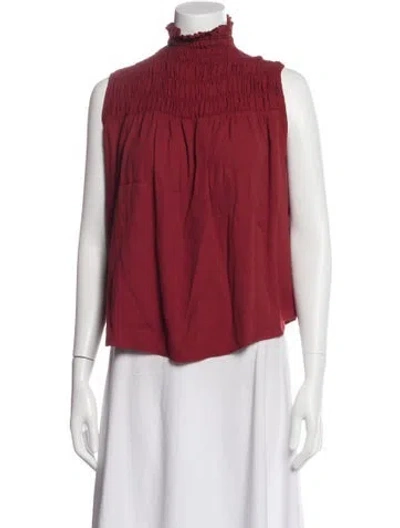 Pre-owned Frame Mock Neck Sleeveless Top In Red
