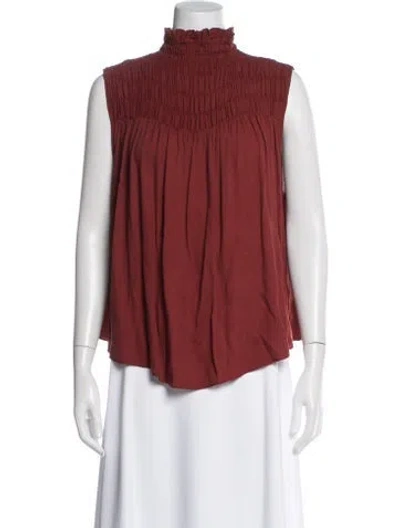 Pre-owned Frame Mock Neck Sleeveless Top In Red