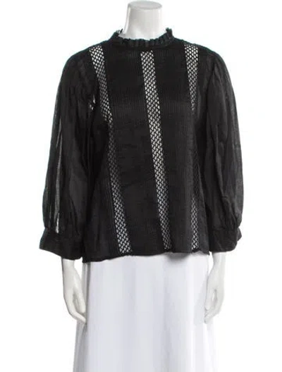 Pre-owned Frame Mock Neck Three-quarter Sleeve Blouse In Black