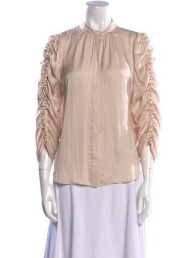 Pre-owned Frame Mock Neck Three-quarter Sleeve Blouse In Neutral