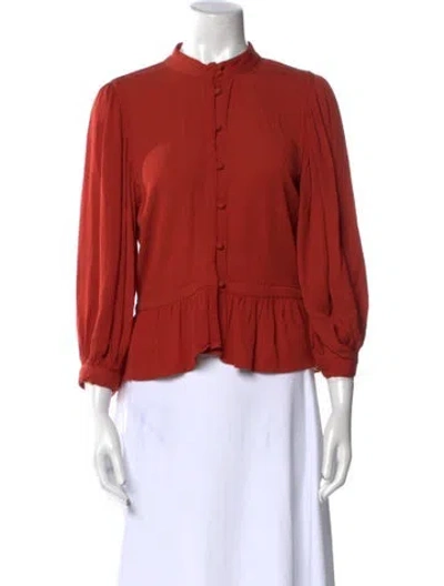 Pre-owned Frame Mock Neck Three-quarter Sleeve Blouse In Orange