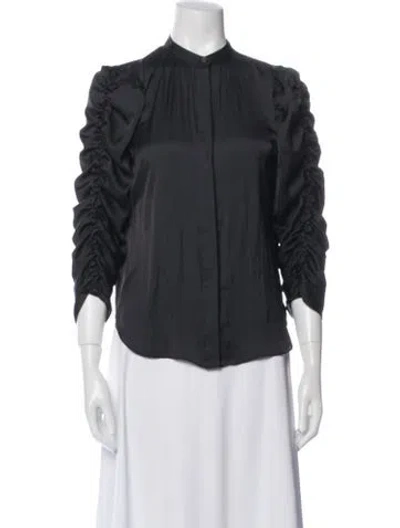 Pre-owned Frame Mock Neck Three-quarter Sleeve Button-up Top In Black