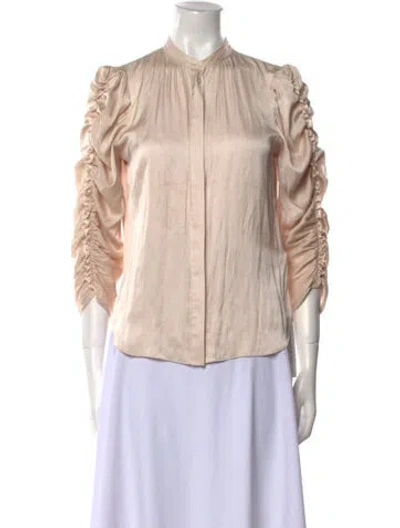 Pre-owned Frame Mock Neck Three-quarter Sleeve Button-up Top In Neutral