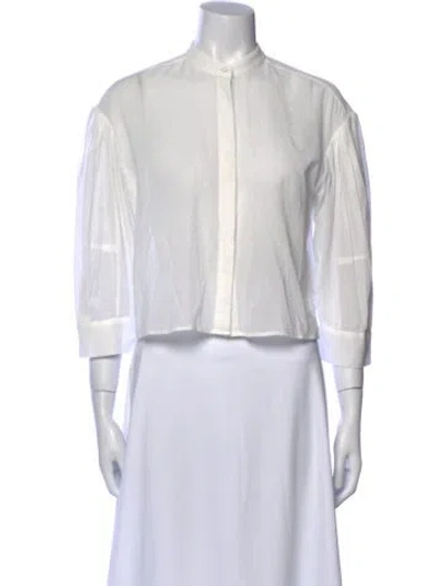Pre-owned Frame Mock Neck Three-quarter Sleeve Crop Top In White