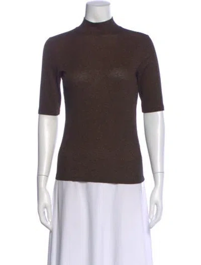 Pre-owned Frame Mock Neck Three-quarter Sleeve Top In Brown