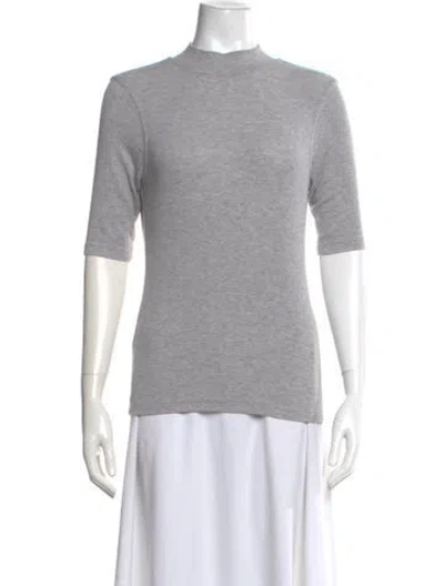 Pre-owned Frame Mock Neck Three-quarter Sleeve Top In Gray
