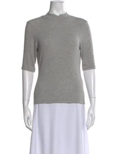 Pre-owned Frame Mock Neck Three-quarter Sleeve Top In Gray