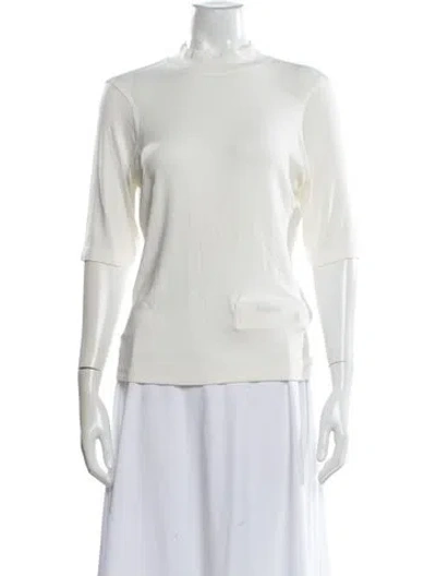 Pre-owned Frame Mock Neck Three-quarter Sleeve Top In White