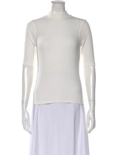 Pre-owned Frame Mock Neck Three-quarter Sleeve Top In White